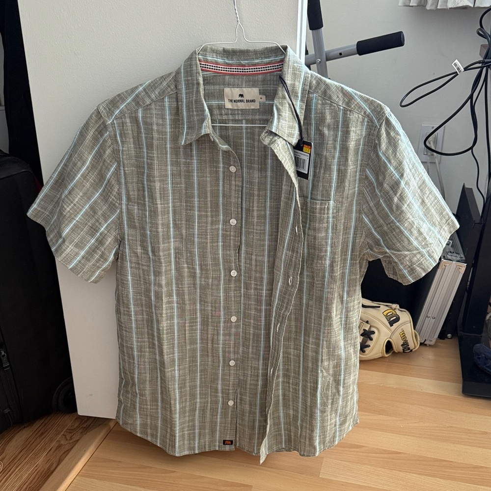 NWT: Normal Brand - Freshwater Button-Up Shirt - Deep Sage Stripe